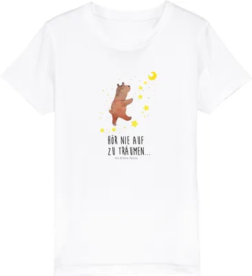 Produktbild von Mr. & Mrs. Panda Organic Kinder T-Shirt Bär Träume 7-8 Jahre (122/128) - Weiß - Geschenk, Traumdeutung, Baumwoll, Kurzarm, Teddy, Kindershirt, Träumen, Teenager, Traum