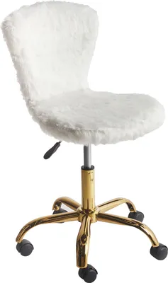 Produktbild von BELIANI Bürostuhl Weiß Felloptik Höhenverstellbar Drehbar Bremsbare Rollen ohne Armlehnen Modern Drehstuhl Büro Arbeitszimmer Home-Office Ausstattung