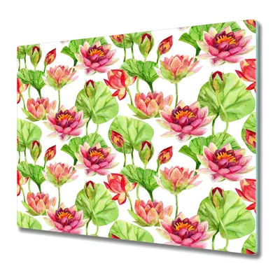 Produktbild von Küchenschneidebrett - Glasschneidebrett - Herdabdeckung - 60x52 - Lotusblumenblätter