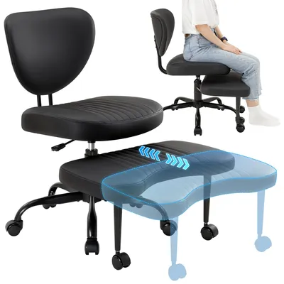 Image de IWMH Chaise de bureau avec repose-pieds, chaise pivotante ADHS avec roulettes, Chaise ergonomique avec soutien lombaire et dossier - Noir