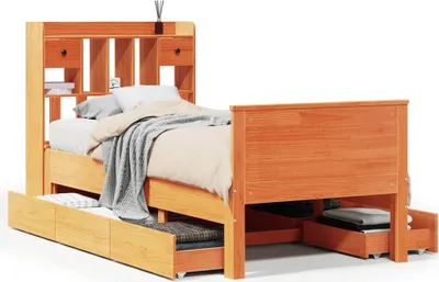 Obrázek produktu pro Postel s knihovnou bez matrace hnědá 75x190 cm masivní borovice