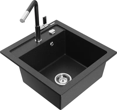 Produktbild von Mexen Vito 1-Becken-Granit-Spüle mit Mischbatterie Flora, Schwarz/Silbermetallic - 6503-73-670401-07
