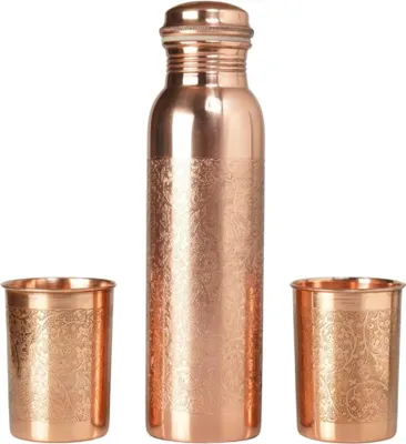 Obrázek produktu pro Květinová sada měděné barvy Láhev 950 ml + 2 šálky 250 ml Gisane