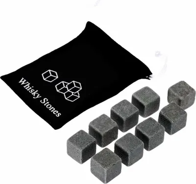 Produktbild von 9er Set Whisky-Steine Kühlsteine aus Natürlichem Speckstein für Getränke mit Stoffbeutel