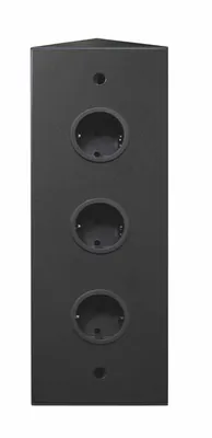 A black corner power strip with three sockets is shown against a white background.