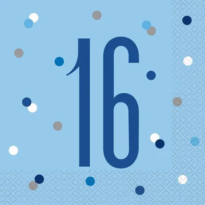 Produktbild von 16 Servietten blau & silber Zahl 16