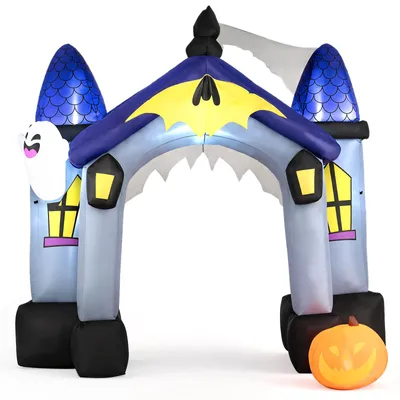 Produktbild von COSTWAY Halloween aufblasbarer Bogen, 270 cm Torbogen mit LED-Beleuchtung, Aufblasbarer Spukbogen mit Geist, Fledermaus & Kürbis, Halloween Deko