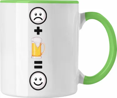 Produktbild von Trendation - Bier Tasse Geschenkidee für Biertrinker Geburtstag Lustiges Geschenk :( + Bier = :) (Grün)