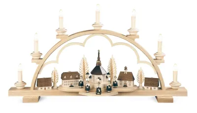 Produktbild von Schwibbogen Dorf Seiffen mit Kirche BxHxT 64x35x13cm NEU