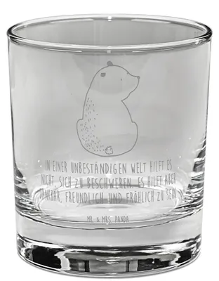 Produktbild von Mr. & Mrs. Panda Whiskeyglas Bär Schulterblick - Transparent - Geschenk, Tumbler Glas, Weisheit, Selbstachtung, Motivation, Gravur Whiskyglas, Bären, Bärenliebe, Whisky