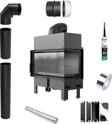 Produktbild von Kamineinsatz KRATKI FLOKI L rechts 12 kW fi200 Schwarz TERMOTEC Rohrset