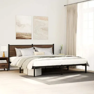 Obrázok produktu pre Maison Exclusive – kovová posteľ bez matraca, hnedá, vzhľad dubového dreva, 200 x 200 cm