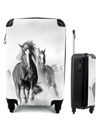Produktbild von MuchoWow® Koffer Handgepäck Trolley Rollkoffer Kleine Reisekoffer mit 4 Rollen - Pferde - Tiere - Illustration - Cabin Size < 55x40x23 cm & 55x40x20 cm - Kinderkoffer - Kabinenkoffer - Boardgepäck - Reise-Box - Reisekoffer - Reisegepäck - Koffer mit Bild - Trolley für Kinder