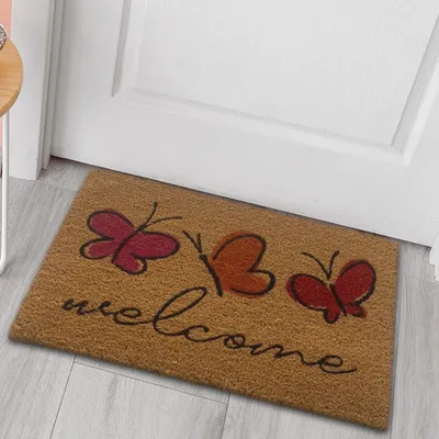 Produktbild von Kokos Schuhabtreter mit bunten Schmetterlingen rot orange Größe - 40 x 60 cm
