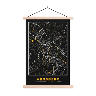 Produktbild von MuchoWow® Textilposter Arnsberg - Stadtplan - Gold - Karte - Deutschland 120x180 cm mit holzfarbenen Rahmen - Textil-Plakat