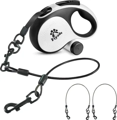 Produktbild von Einziehbare Hundeleine 8 m - 2 bissfeste Kabelstahl-Kettenleine - für mittelgroße und große Hunde bis 110 lbs