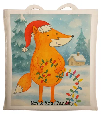Produktbild von Mr. & Mrs. Panda totebag Fuchs Weihnachten Design - Weiß - Geschenk, Weihnachtszeit, Heiligabend, Laptoptasche, Tasche, Tote Bag, Weihnachtsmann, Nikolaus, Jutebeutel