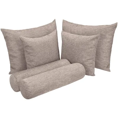Produktbild von Selfitex 6-teiliges Kissen Set, 2x großes Kissen + 2x kleines Kissen + 2x Nackenrolle, Sofakissen inkl. Füllkissen, Farbe: Hellbraun