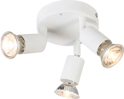 Produktbild von QAZQA - Modern Moderner Deckenstrahler weiß rund - Jeany 3-flammig Spotbalken I Wohnzimmer I Schlafzimmer - Stahl Rund - LED geeignet GU10