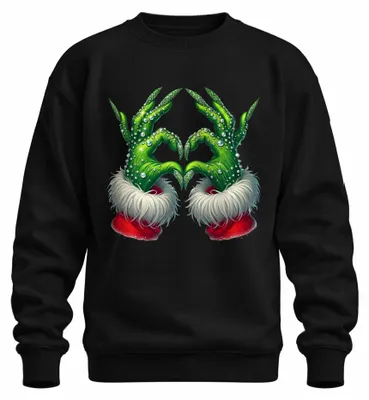 Produktbild von Grinch Hände Herz Glitzer Weihnachten Ugly Christmas Sweater Sweatshirt Pullover, Schwarz, M