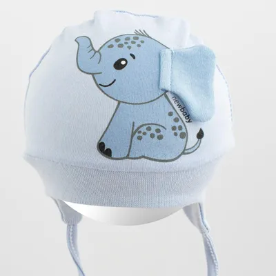 Image de Bonnet en coton New Baby Happy Elephant bleu, taille 68/74