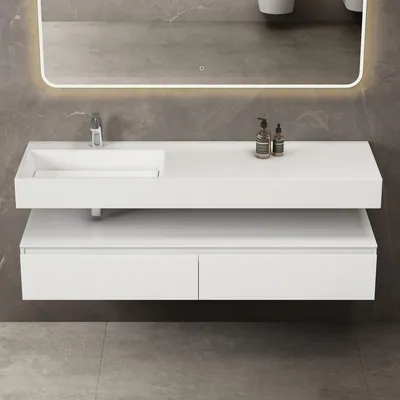 Immagine prodotto di doporro Mobile Bagno Sospeso 150cm Bianco Opaco con Lavabo, Lavabo Sospeso con Mobile Salvaspazio 2 Cassetti Chiusura Soft Close, Seria Up