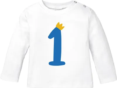 Produktbild von Baby Langarm-Shirt 1. Geburtstag Zahl 1 Krone Geburtstagsshirt Geburtstagsshirt Baumwolle Junge Mädchen MoonWorks® weiß 56/62 (1-3 Monate)