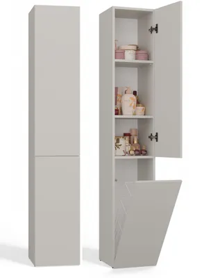 Obrázek produktu pro Úzká koupelnová skříňka 31 cm s košem na prádlo ATSO - kašmír
