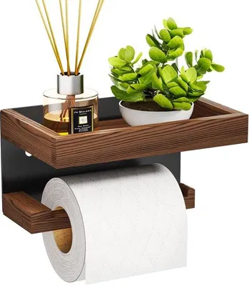 Produktbild von Hängetoilettentasche aus Holz, multifunktionale Toilettenrollehalter für Küche und Badezimmer