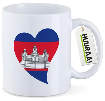 Produktbild von Huuraa Kaffeetasse Kambodscha Flagge Herz 330ml Weiß Keramik Kaffeebecher Geschenkidee