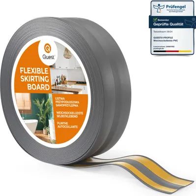 Obrázek produktu pro QUEST Podlahové lišty PVC 32x23mm, 25m, Samolepicí lišty na podlahu, pro všechny typy povrchů, grafit
