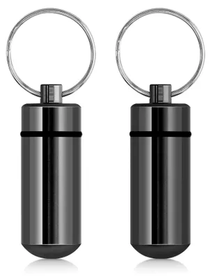 Produktbild von kwmobile 2x Metall Pillendose - 4,8 x 1,7 x 1,7 cm - Tablettendose Box mit Ring - Pillenbox Kapsel - Dose für Medikamente in Schwarz