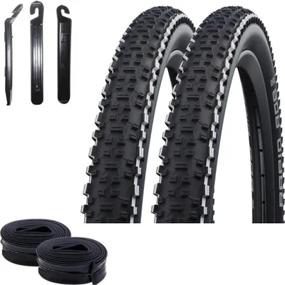 Produktbild von 2 x Schwalbe Rapid Rob weißer Streifen 57-622 (29 x 2.25) + 2 Schläuche SV19 inkl. 3 Reifenheber