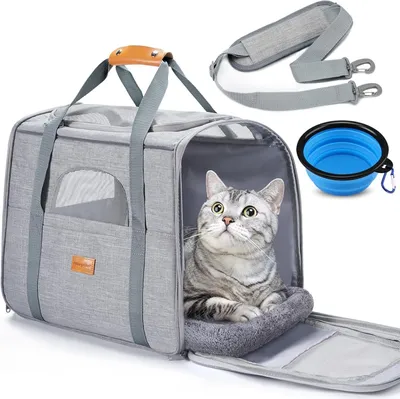 Faltbare Haustiertransporttas, Katzenbox, 47x32x36 cm, hellgrau