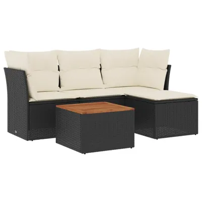 Image de vidaXL Ensemble de salon de jardin 5 pièces avec coussins noir poly rotin