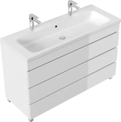 Produktbild von Stand Doppel Badmöbel Via 120 weiss hochglanz mit 3 grifflosen Schubladen : Weiss hochglanz