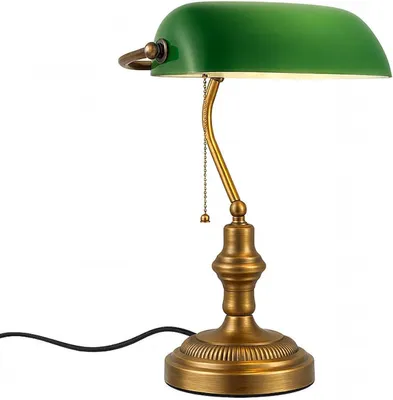 Zdjęcie produktu dla Lampa stołowa - lampka biurkowa - lampka bankiera - oświetlenie biurka - zielone szkło - 28x59 cm - mosiądz