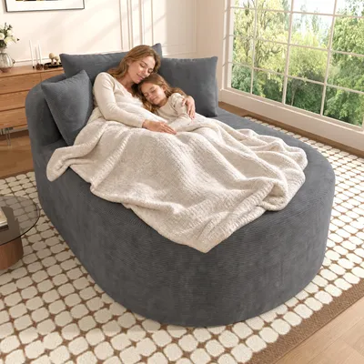 Produktbild von Merax Relaxsessel Oval, 1-Sitzer Sessel aus Cordstoff, extra tiefe Sitzfläche 122 cm, Lesesessel mit weicher Polsterung, Einzelsofa montagefrei, Grau