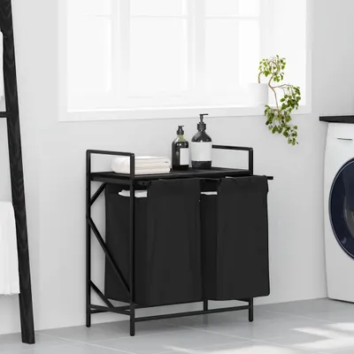 Produktbild von Möbel Wäschekorb 2 Fächer mit Ablage Schwarz Eichen-Optik - Wäschekörbe &48164