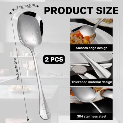 Produktbild von Servierlöffel aus Edelstahl, 2 Stück, 25,5 x 7,1 cm, für Salate und Buffets