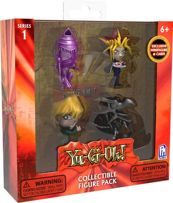 A product box containing Yu-Gi-Oh! collectible minifigures.