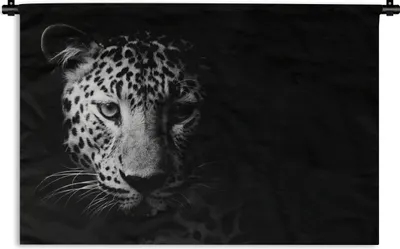 Produktbild von MuchoWow® Wandteppich Wandbehang Panther - Wildtiere - Schwarz und weiß - Tiere 90x60 cm Tapisserie Dekoration Wandtuch - Wandskulpturen - Bildteppich