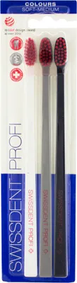 Obrázek produktu pro Profi klasický zubní kartáček Colours Trio Soft-Medium 3 - White, Grey, Black - Swissdent