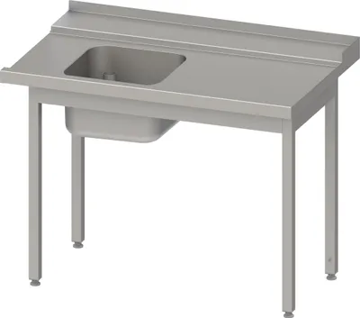 Produktbild von Zulauftisch, Korbführung mit Gefälle, ohne Grundboden mit einem Becken 1300x750x880 mm, Anbauseite rechts, mit Aufkantung, verschweißt