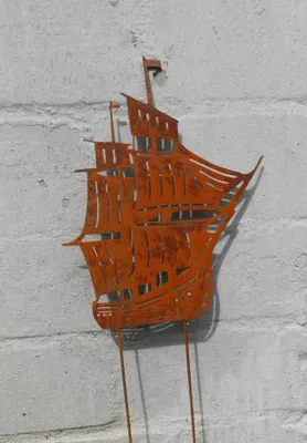 Produktbild von Gartenstecker. Beestecker Segelschiff. Paneel Gartenstab Eisen Rost 64 cm hoch.