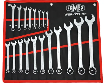 Produktbild von FAMEX 10349-19 Gabel-Ringschlüssel Satz in Tasche - Ringmaulschlüssel - Schraubenschlüssel Satz