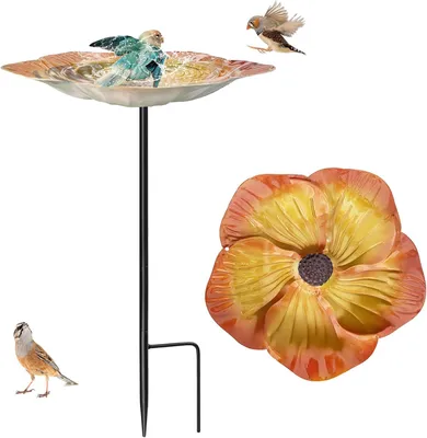 Productafbeelding van Vogelbad voor Tuin, Vorstbestendig Metaal, Vogelvoeder voor Kleine Vogels, Buiten, Balkon, Terras