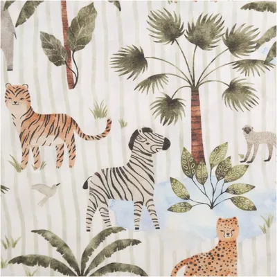 Produktbild von Popeline Jungo Zebra Elefant Tiger weiß grün Digitaldruck, 148 cm