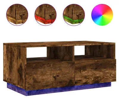 Image de vidaXL Table basse avec lampes LED chêne fumé 90x49x40 cm