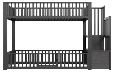 Produktbild von Merax Etagenbett 90x200 cm, Kinderbett mit Stauraumleiter, LED-Beleuchtung, Schutzgittern, niedrige Bauhöhe, Jugendbett, Stockbett, Schwarz